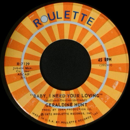 Geraldine Hunt - Cry Cry Cry / Baby, I Need Your Loving side A