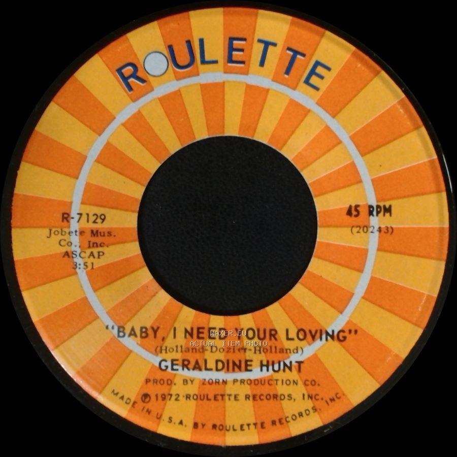 Geraldine Hunt - Cry Cry Cry / Baby, I Need Your Loving side B