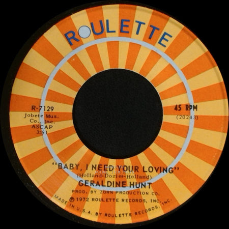 Geraldine Hunt - Cry Cry Cry / Baby, I Need Your Loving side B