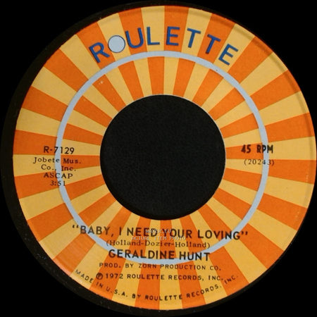Geraldine Hunt - Cry Cry Cry / Baby, I Need Your Loving side A