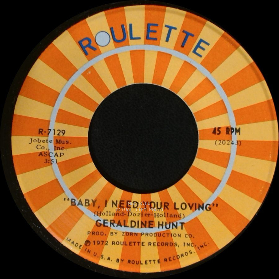 Geraldine Hunt - Cry Cry Cry / Baby, I Need Your Loving side A