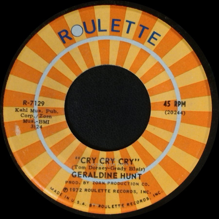 Geraldine Hunt - Cry Cry Cry / Baby, I Need Your Loving side B
