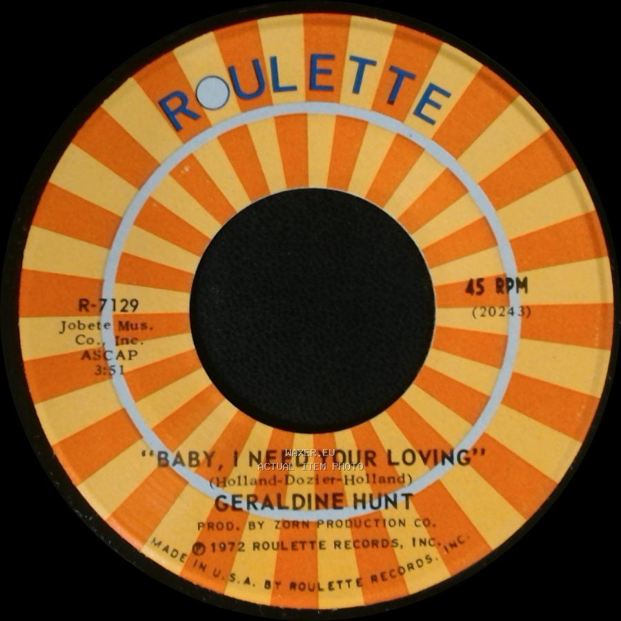 Geraldine Hunt - Cry Cry Cry / Baby, I Need Your Loving side B