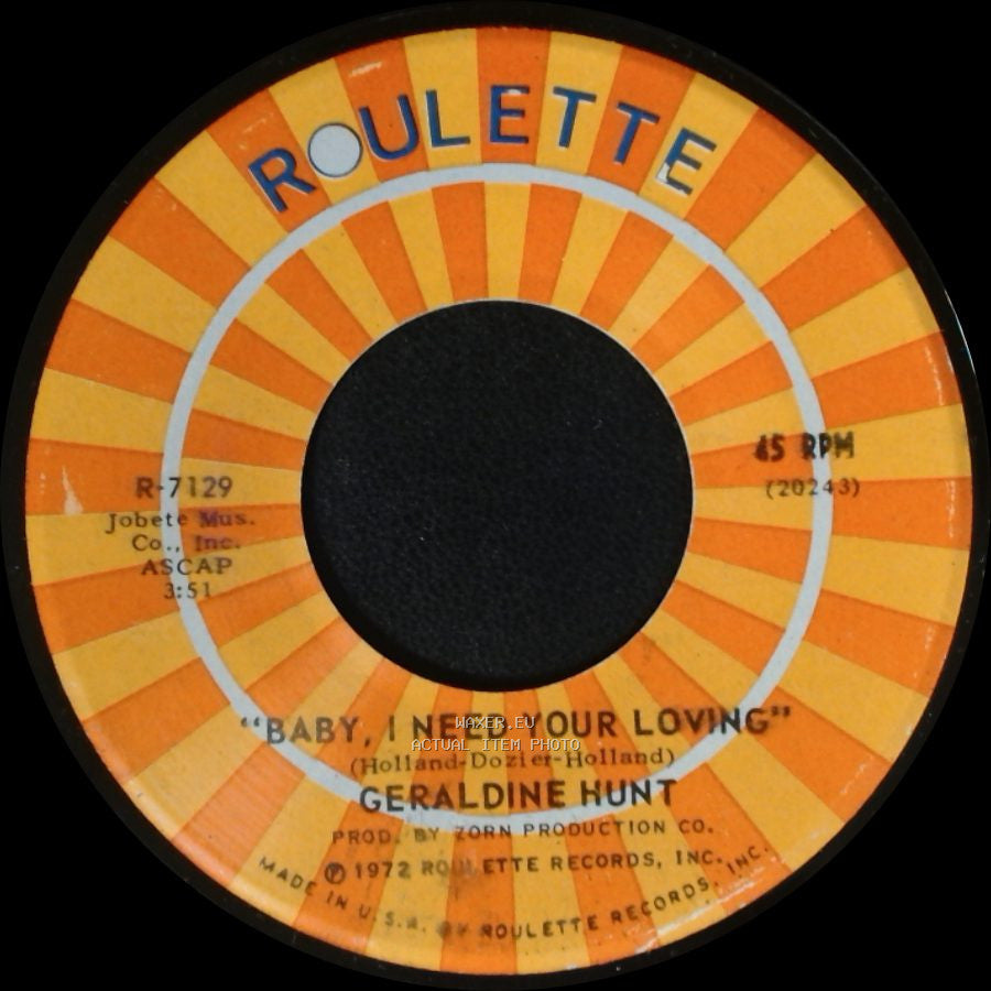 Geraldine Hunt - Cry Cry Cry / Baby, I Need Your Loving side B