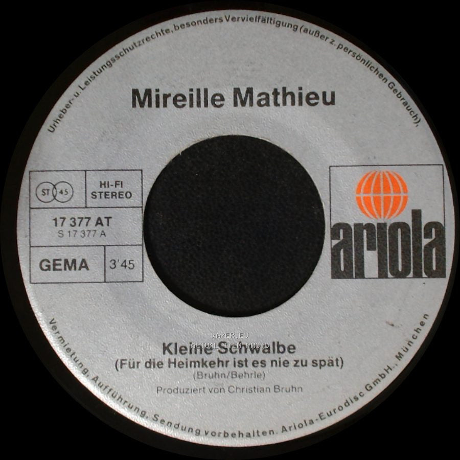 Mireille Mathieu - Es War Mal Eine Liebe / Kleine Schwalbe (Für Die Heimkehr Ist Es Nie Zu Spät) side B
