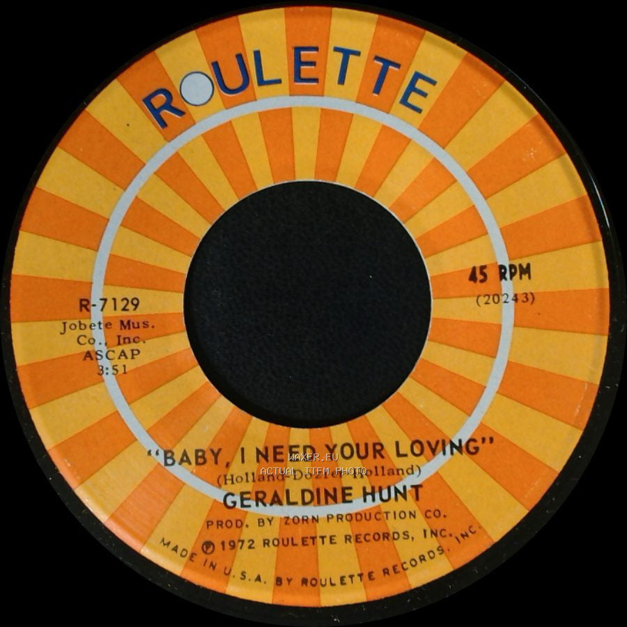 Geraldine Hunt - Cry Cry Cry / Baby, I Need Your Loving side A
