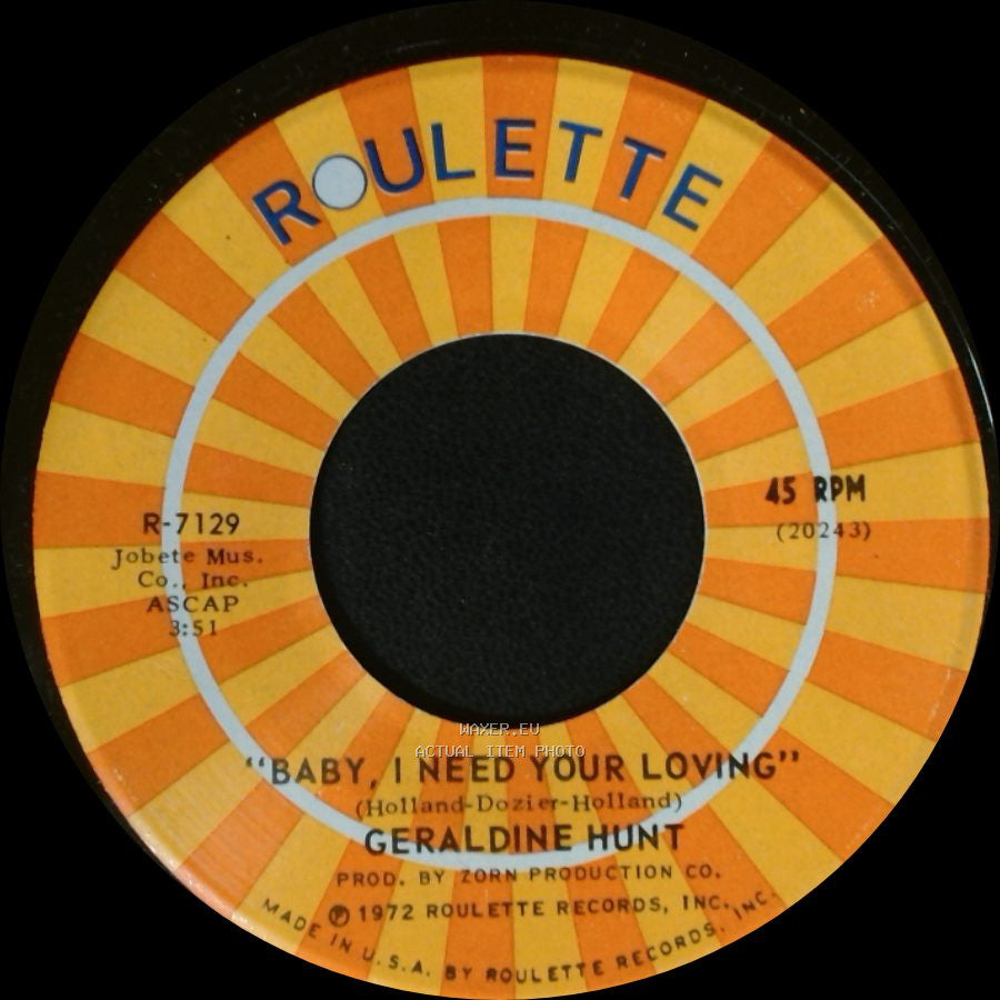 Geraldine Hunt - Cry Cry Cry / Baby, I Need Your Loving side B
