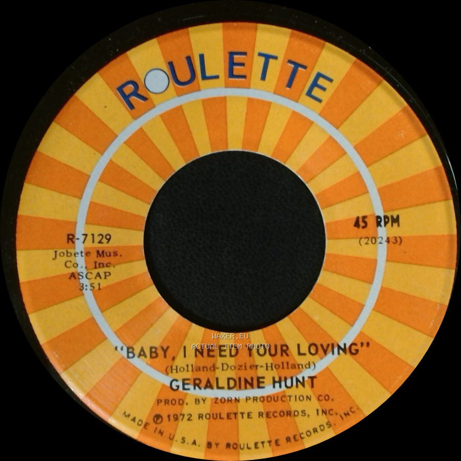 Geraldine Hunt - Cry Cry Cry / Baby, I Need Your Loving side A