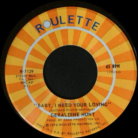 Geraldine Hunt - Cry Cry Cry / Baby, I Need Your Loving side A