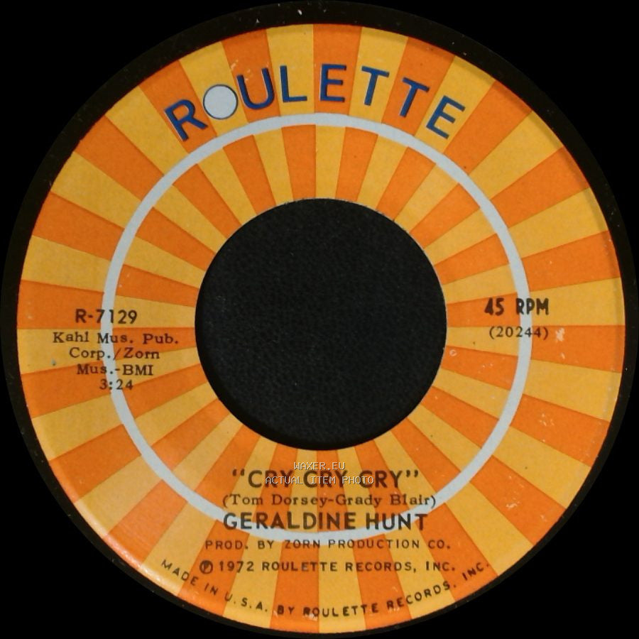 Geraldine Hunt - Cry Cry Cry / Baby, I Need Your Loving side B