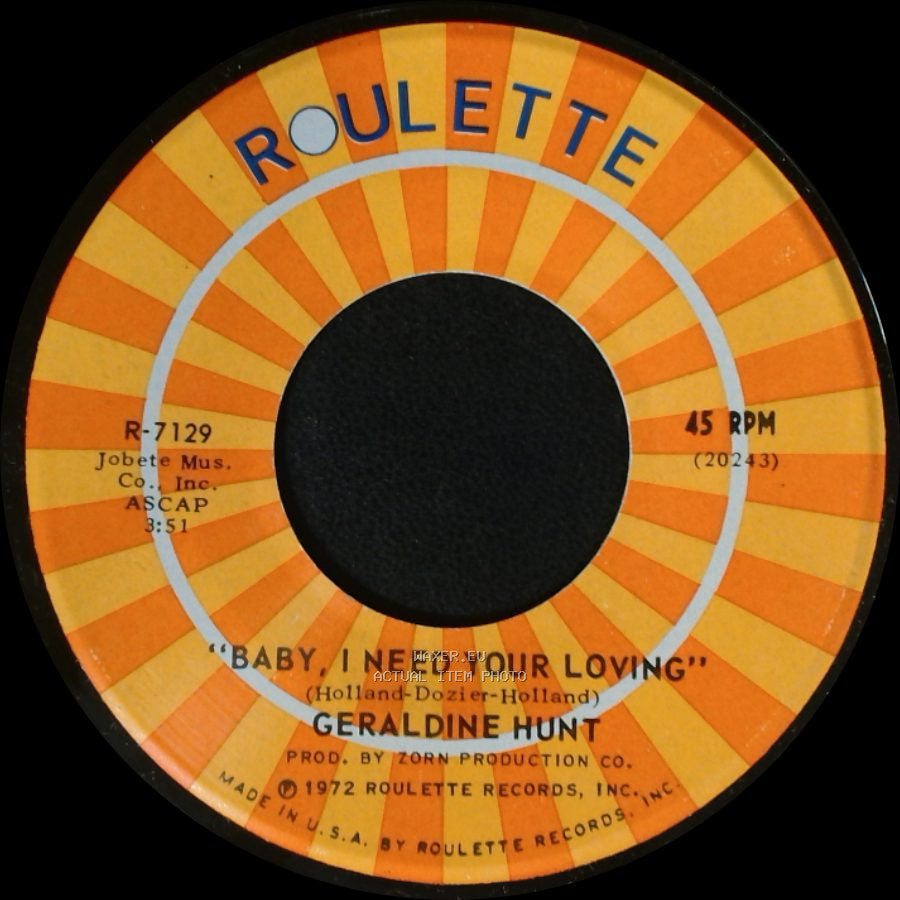Geraldine Hunt - Cry Cry Cry / Baby, I Need Your Loving side B