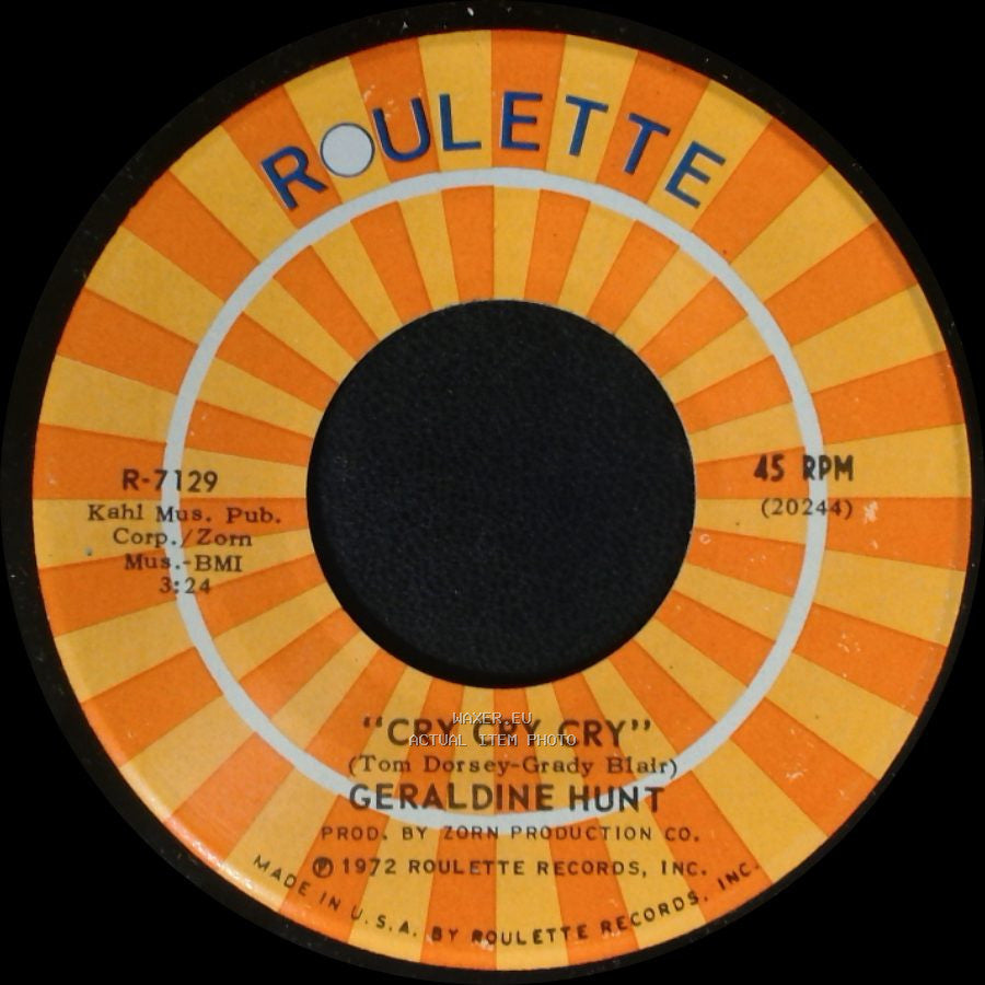 Geraldine Hunt - Cry Cry Cry / Baby, I Need Your Loving side A