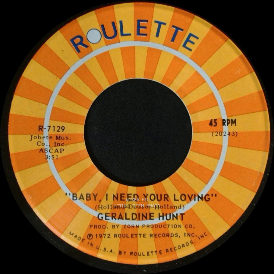 Geraldine Hunt - Cry Cry Cry / Baby, I Need Your Loving side A