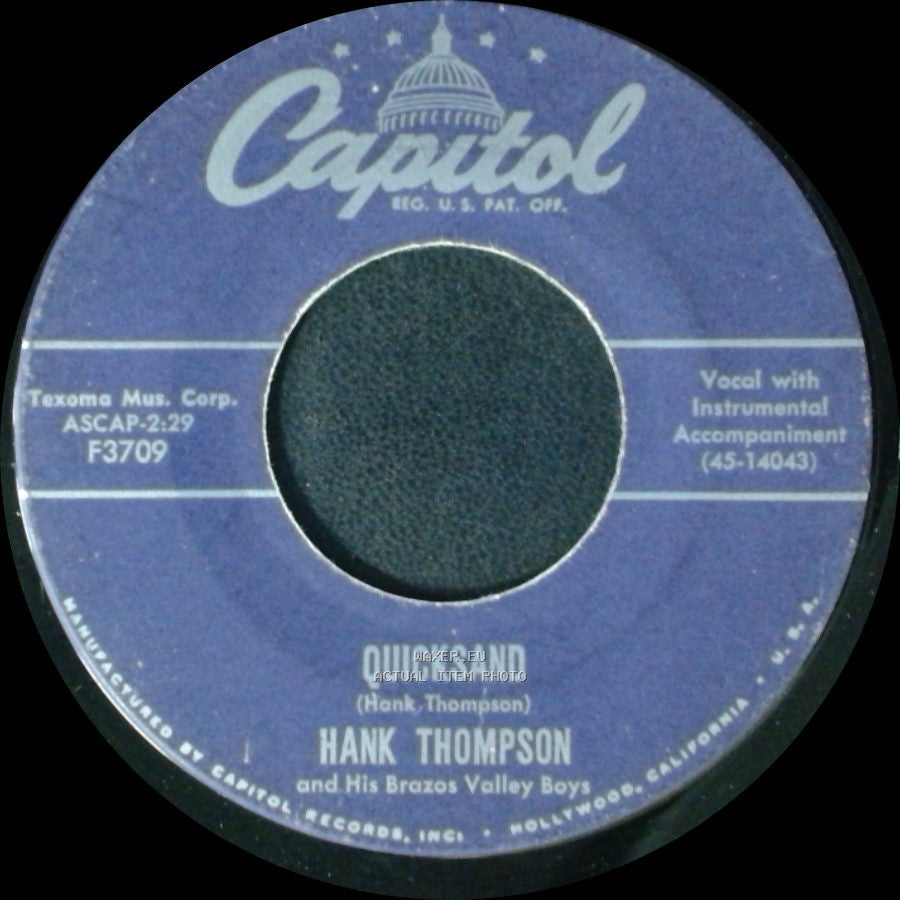 Hank Thompson And His Brazos Valley Boys - Quicksand / A Girl In The Night side A