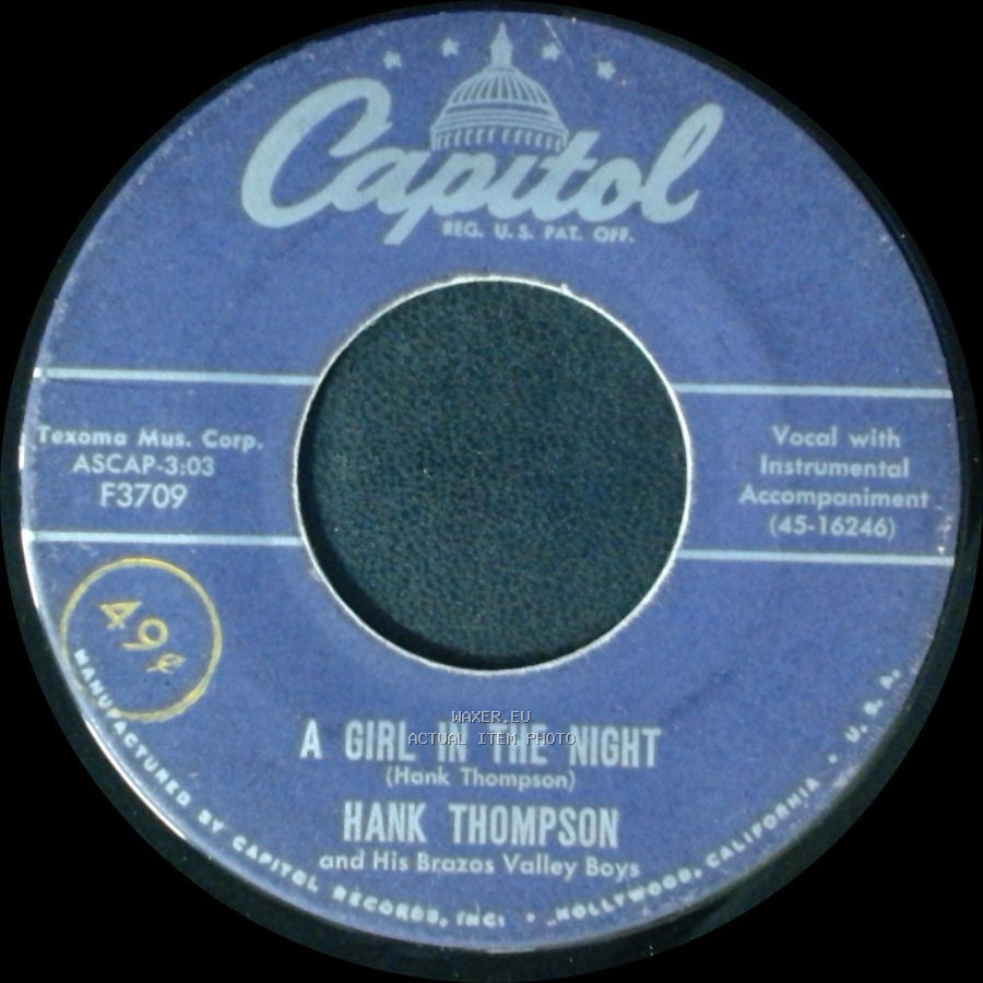 Hank Thompson And His Brazos Valley Boys - Quicksand / A Girl In The Night side B