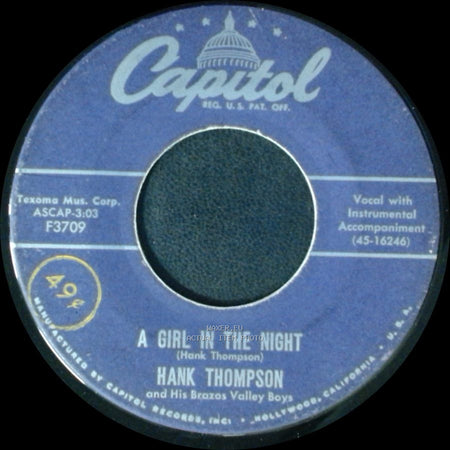 Hank Thompson And His Brazos Valley Boys - Quicksand / A Girl In The Night side B