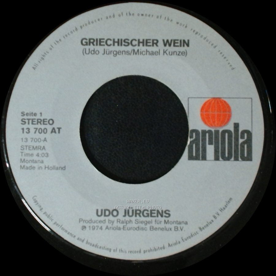 Udo Jürgens - Griechischer Wein / Gestern War Es Noch Liebe side A