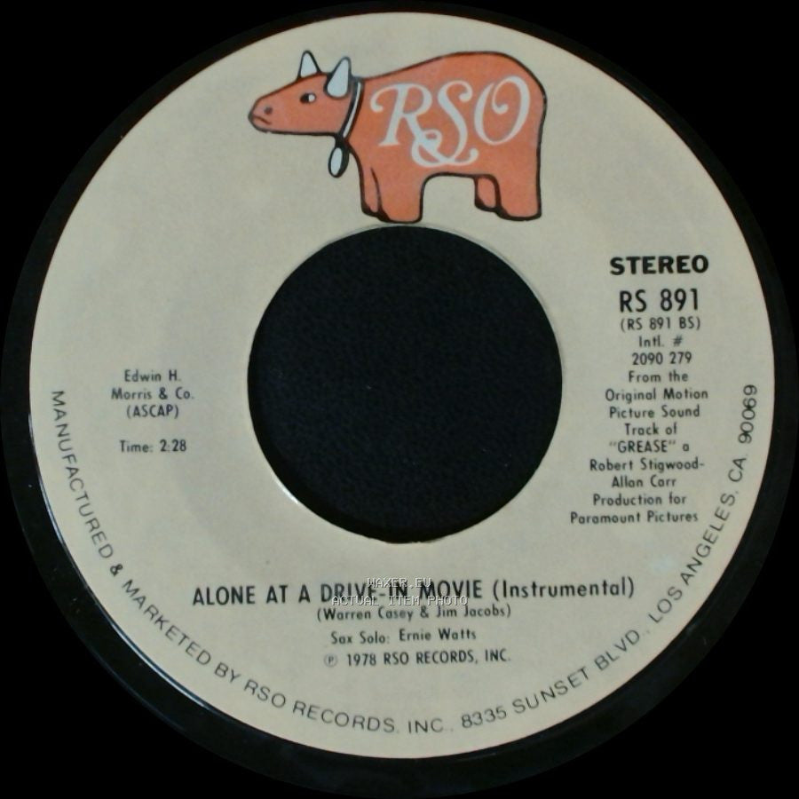 Edwin H. Morris & Co. / John Travolta And Olivia Newton-John - Alone At A Drive-In Movie (Instrumental) / You're The One That I Want side A