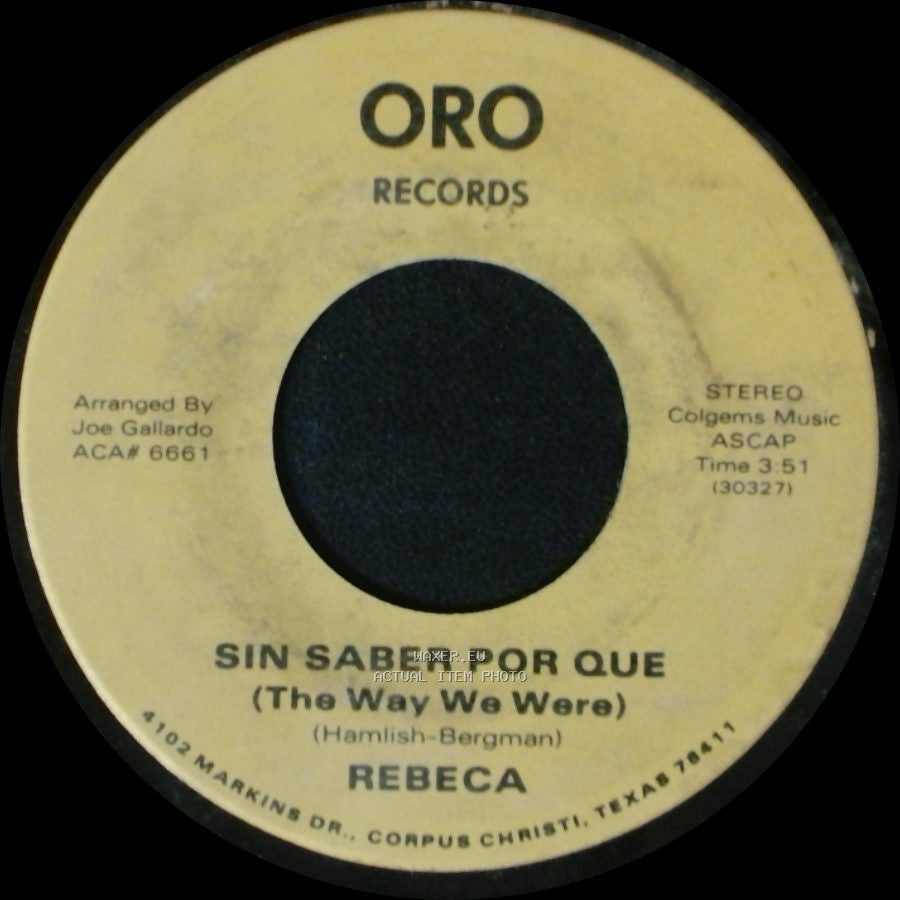 Rebeca - Nomas Contigo / Sin Saber Por Que (The Way We Were) side B