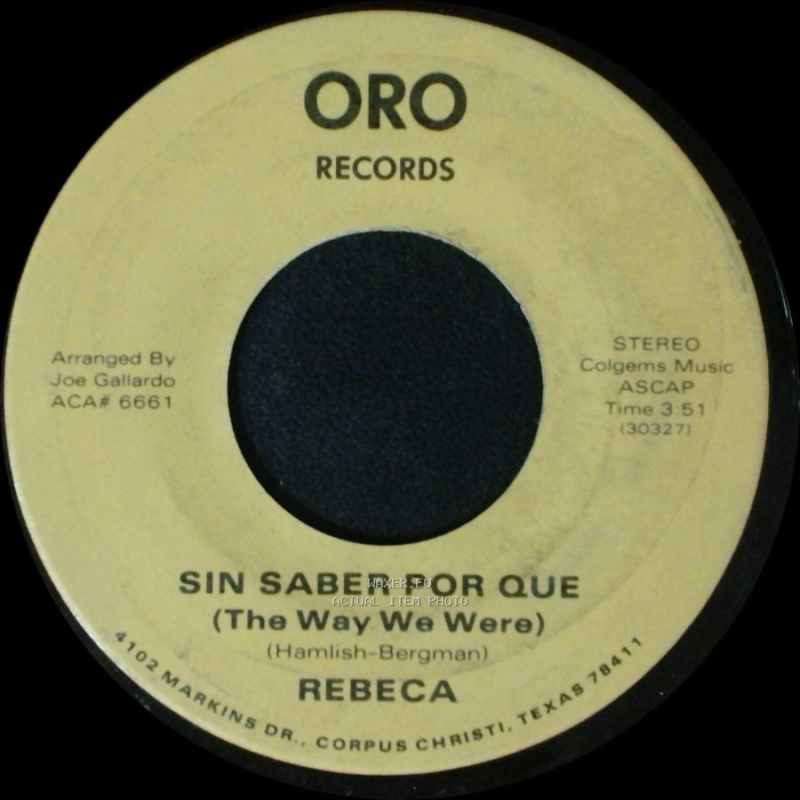 Rebeca - Nomas Contigo / Sin Saber Por Que (The Way We Were) side B