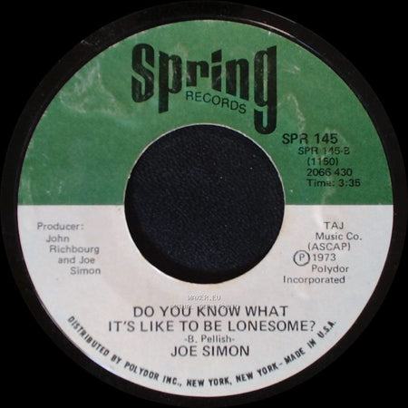 Joe Simon - Carry Me / Do You Know What It's Like To Be Lonesome? side B