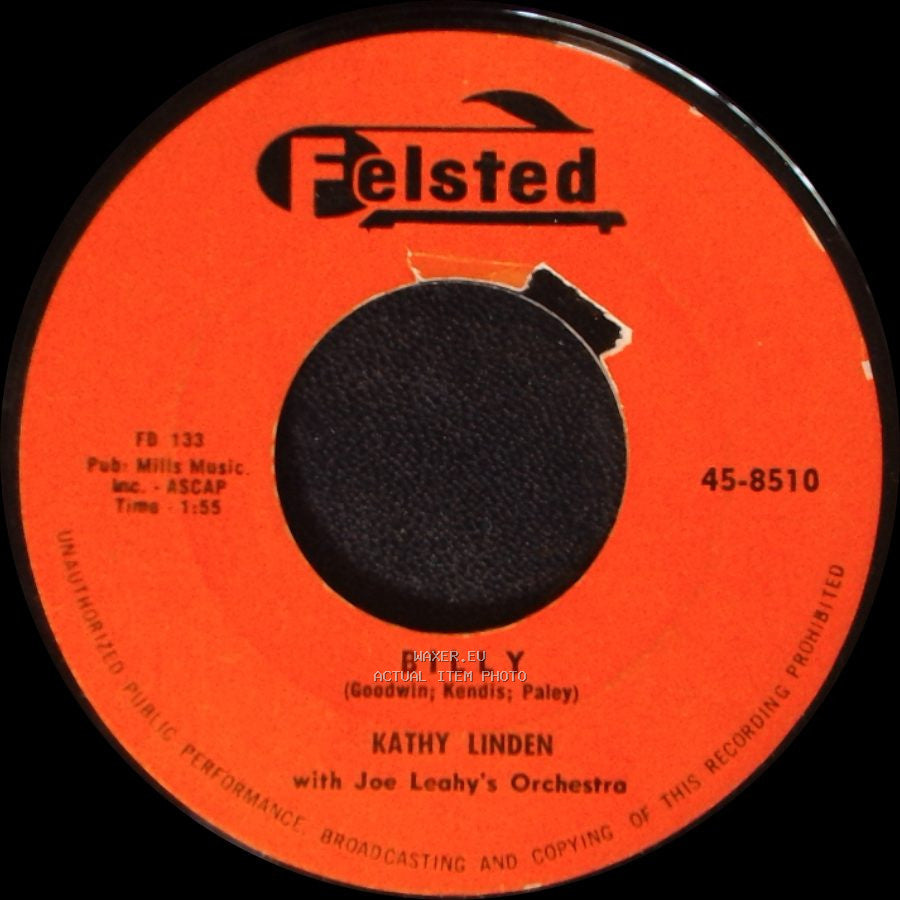 Kathy Linden With Joe Leahy's Orchestra / Kathy Linden - Billy / If I Could Hold You In My Arms side A