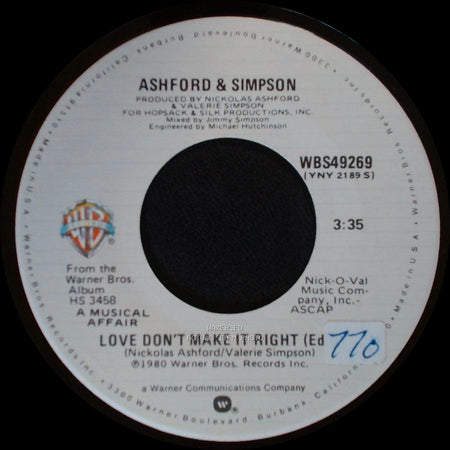 Ashford & Simpson - Finally Got To Me / Love Don't Make It Right (Ed) side B