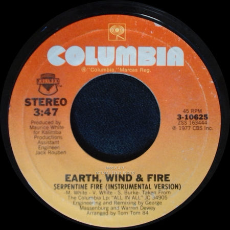 Earth, Wind & Fire - Serpentine Fire (Vocal Version) / Serpentine Fire (Instrumental Version) side B