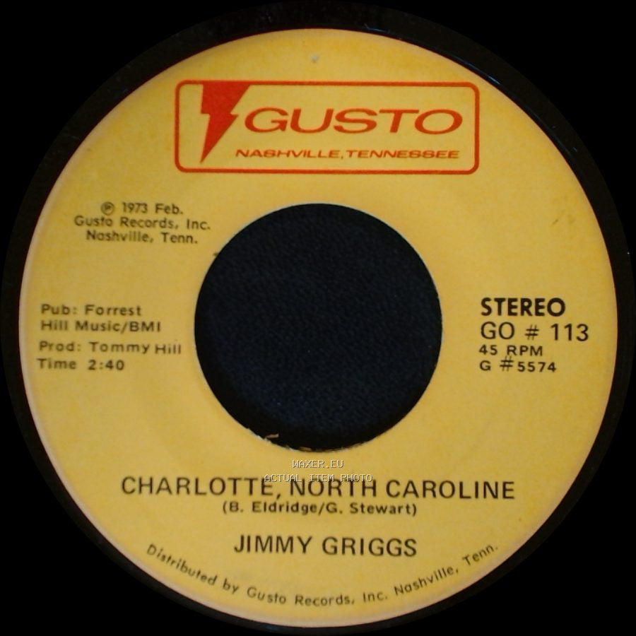 Jimmy Griggs - Lonely Blue Boy / Charlotte, North Caroline side B