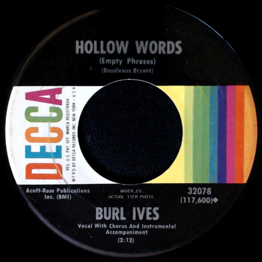 Burl Ives - Lonesome / Hollow Words (Empty Phrases) side B
