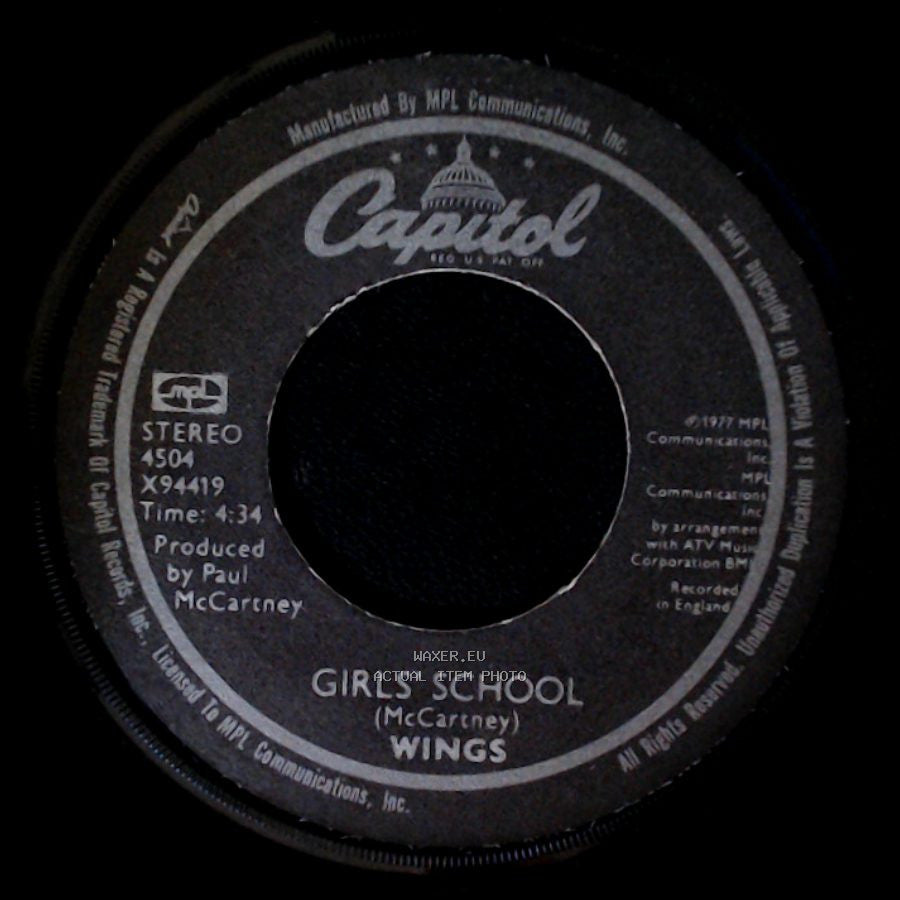 Wings - Mull Of Kintyre / Girls' School side B