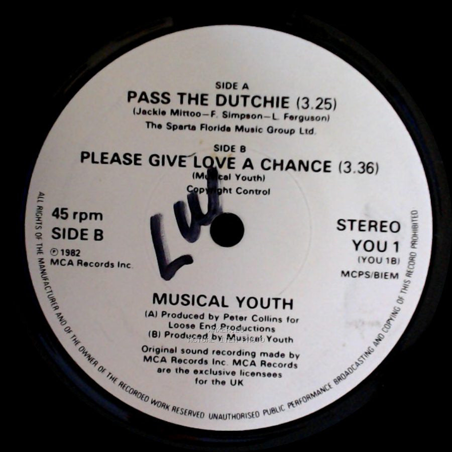 Musical Youth - Unknown Title A / Pass The Dutchie / Please Give Love A Chance side B