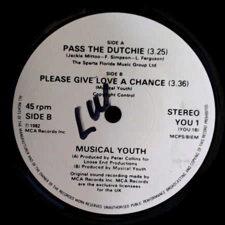 Musical Youth - Unknown Title A / Pass The Dutchie / Please Give Love A Chance side B