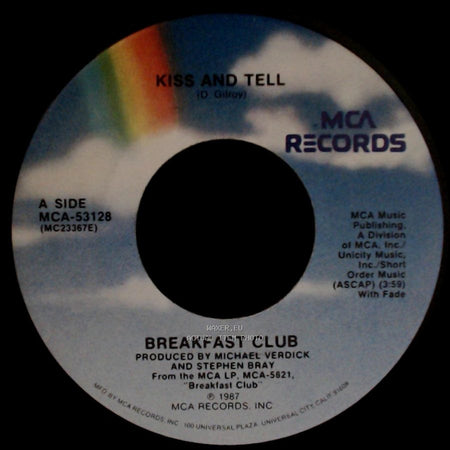 Breakfast Club - Kiss And Tell / Right On Track (Uptown Dub) side A