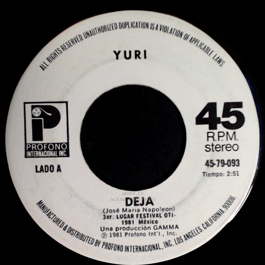Yuri - Deja / Nuestro Dia (Lolita De La Colina) side A