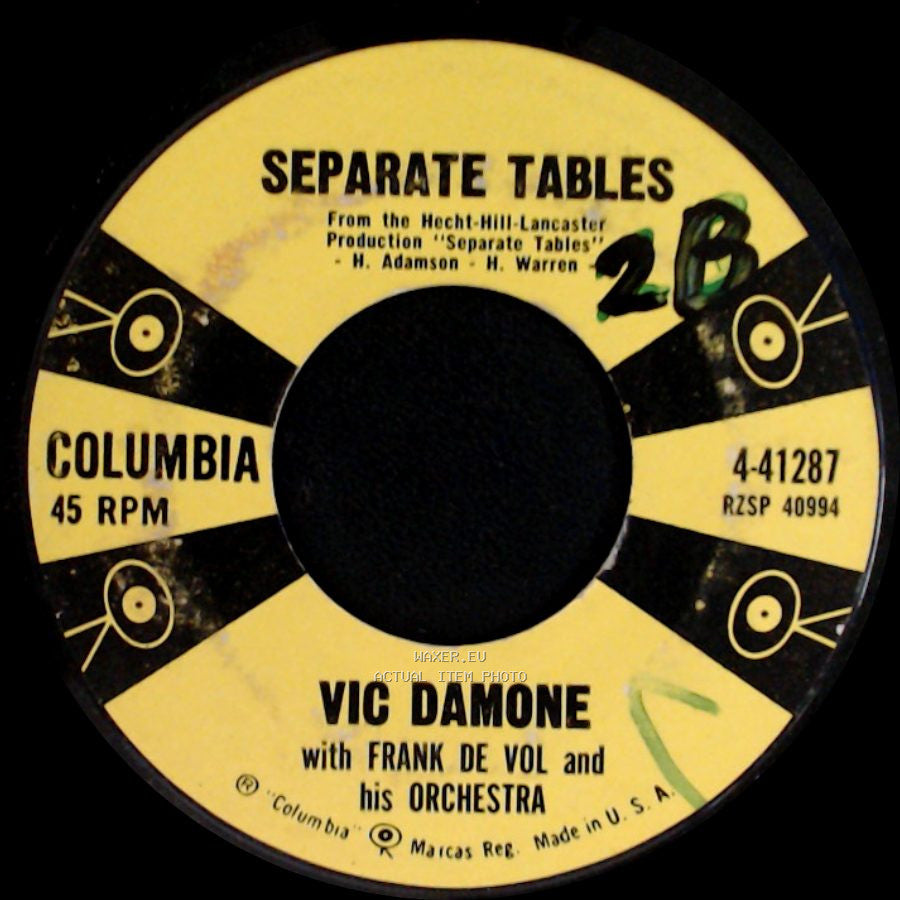 Vic Damone With Frank De Vol And His Orchestra / Vic Damone - Separate Tables / We Kiss In A Shadow side A