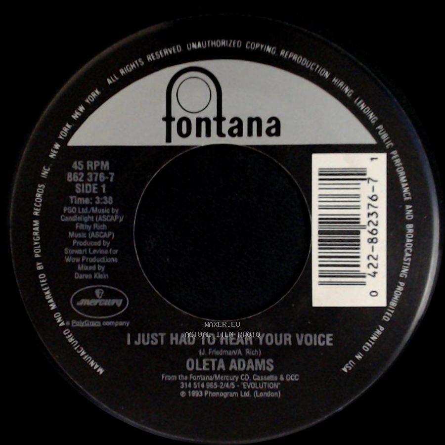 Oleta Adams - I Just Had To Hear Your Voice / Get Here side A