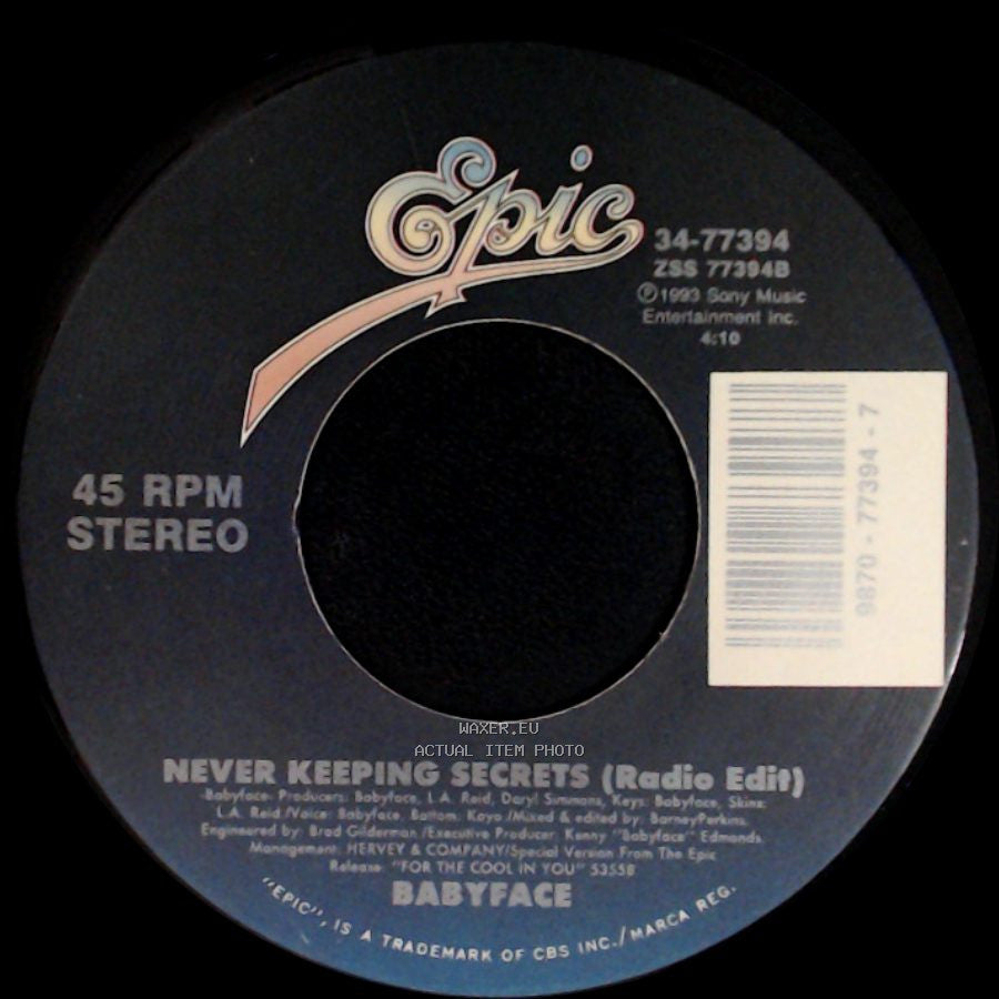 Babyface - And Our Feelings (Radio Edit) / Never Keeping Secrets (Radio Edit) side B