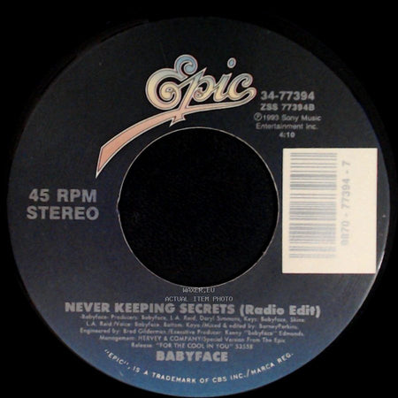 Babyface - And Our Feelings (Radio Edit) / Never Keeping Secrets (Radio Edit) side B