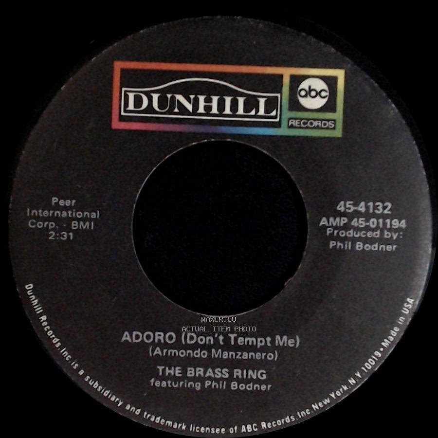 The Brass Ring Featuring Phil Bodner - Adoro (Don't Tempt Me) / Cherry Pink And Apple Blossom White side A