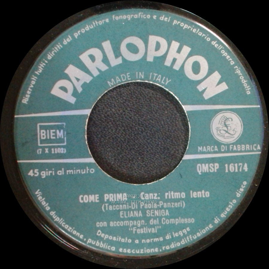 Eliana Seniga - Come Prima - Canz: Ritmo Lento / Magic Moments - Canz. Ritmo Lento side A