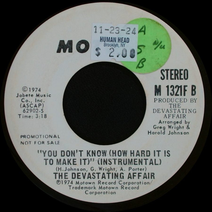 The Devastating Affair - You Don't Know (How Hard It Is To Make It) (Instrumental) / You Don't Know (How Hard It Is To Make It) (Instrumental) side A
