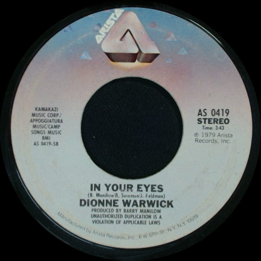 Dionne Warwick - In Your Eyes / I'll Never Love This Way Again side A