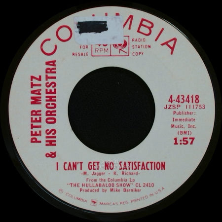 Peter Matz & His Orchestra - What The World Needs Now Is Love / I Can't Get No Satisfaction side B