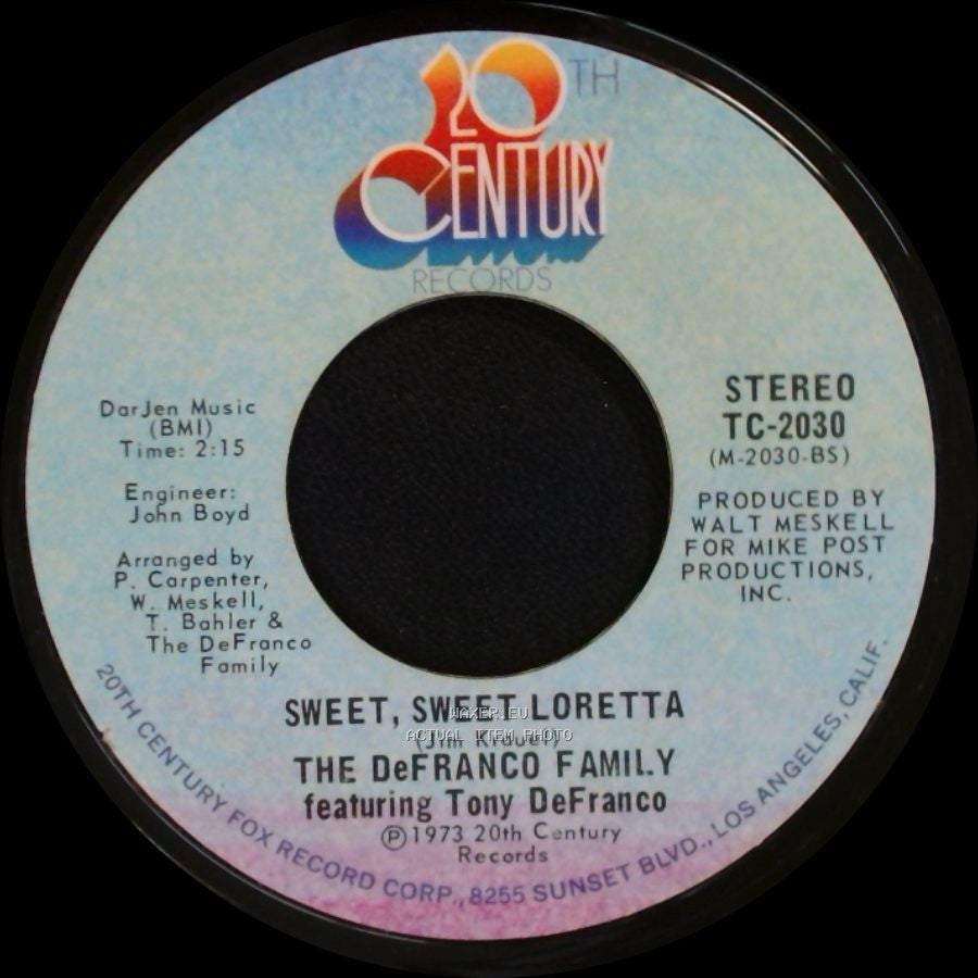 The Defranco Family Featuring Tony Defranco - Sweet, Sweet Loretta / Heartbeat - It's A Love Beat side A