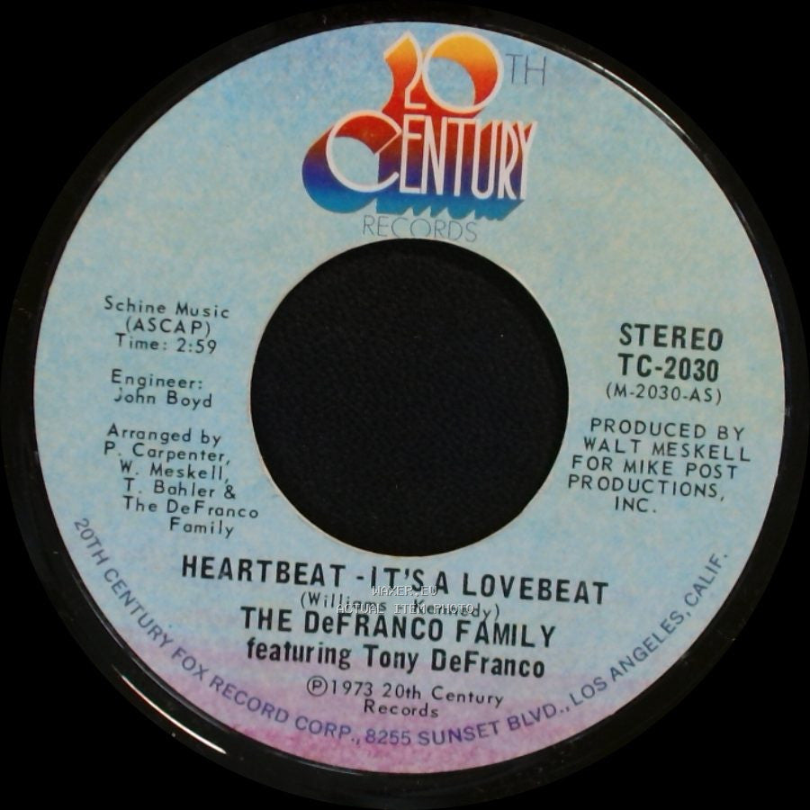 The Defranco Family Featuring Tony Defranco - Sweet, Sweet Loretta / Heartbeat - It's A Love Beat side B