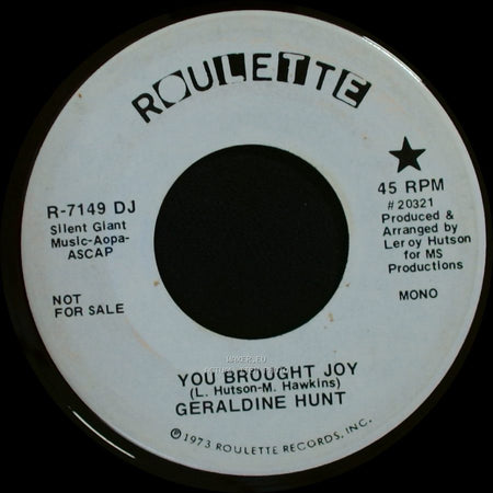 Geraldine Hunt - You Brought Joy / You Brought Joy side B