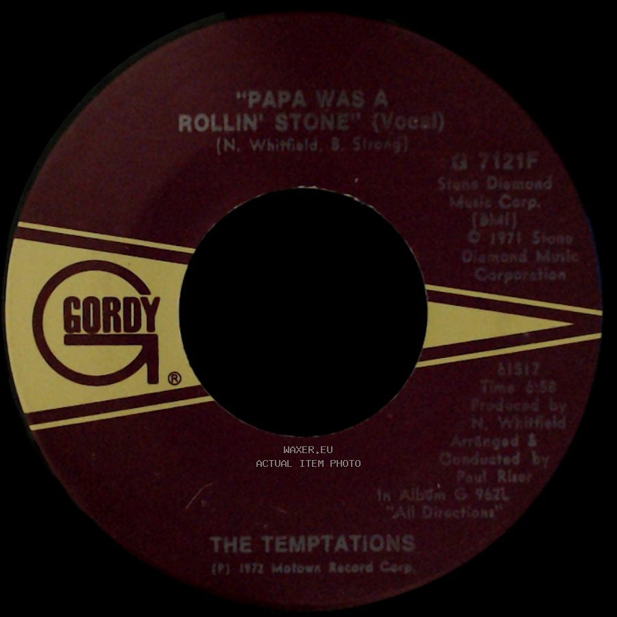 The Temptations - "Papa Was A Rollin' Stone" (Instrumental) / Papa Was A Rollin' Stone side A