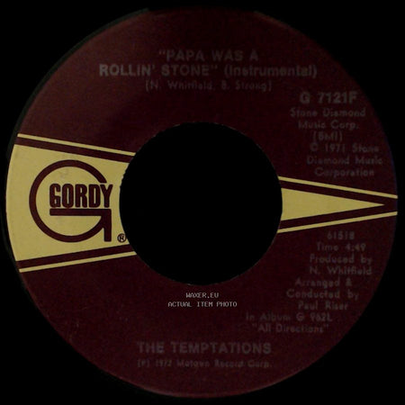 The Temptations - "Papa Was A Rollin' Stone" (Instrumental) / Papa Was A Rollin' Stone side B