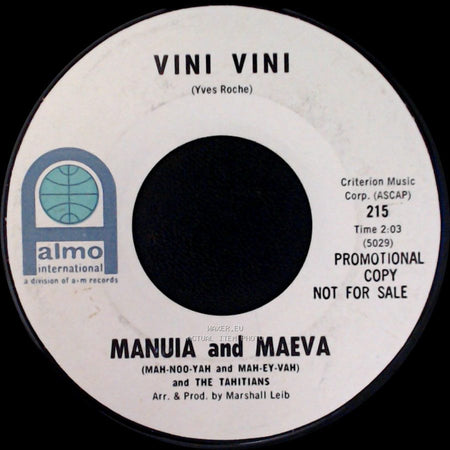 Manuia And Maeva And The Tahitians - Vini Vini / Haere Mai Ori side A